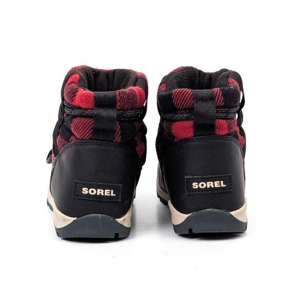 Sorel Women Whitney Short Lace up Snow Red Plaid Fabric Ankle Boots sz 9 - Picture 3 of 7